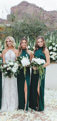 Simple Halter Long Bridesmaid Dresses, Slit Wedding Guest Dresses, Bridesmaid Dresses - RongMoon