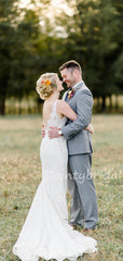 New Arrival V-neck Lace V-back Sleeveless Long Wedding Dresses.DB10473