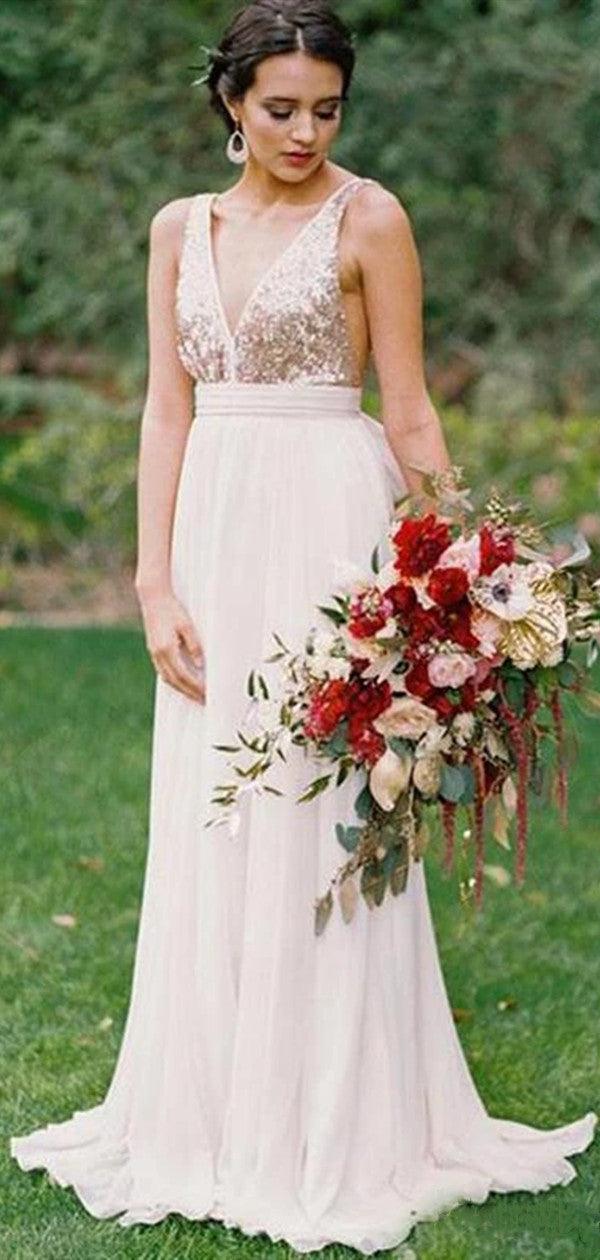Deep V-neck Bridesmaid Dresses, Open Back Long 2020 Bridesmaid Dresses - RongMoon