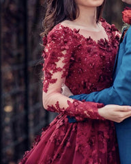 Lace Embroidery Long Sleeves Princess Ball Gowns Wedding Dresses