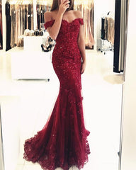 Off The Shoulder Prom Dresses Lace Mermaid V-neck Evening Gowns
