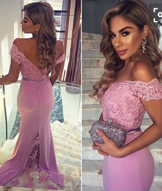 Lilac Chiffon Lace Sweetheart mermaid Long Prom Dresses, Bridesmaid Dress - RongMoon