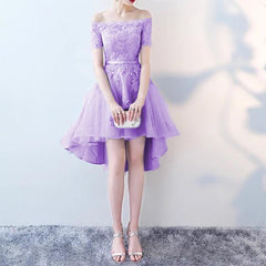Asymmetric Style Silver Tulle Off Shoulder Bridesmaid Dresses Lace Appliques