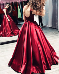 Sexy Long Satin Backless Prom Dresses Ball Gowns Evening Dresses