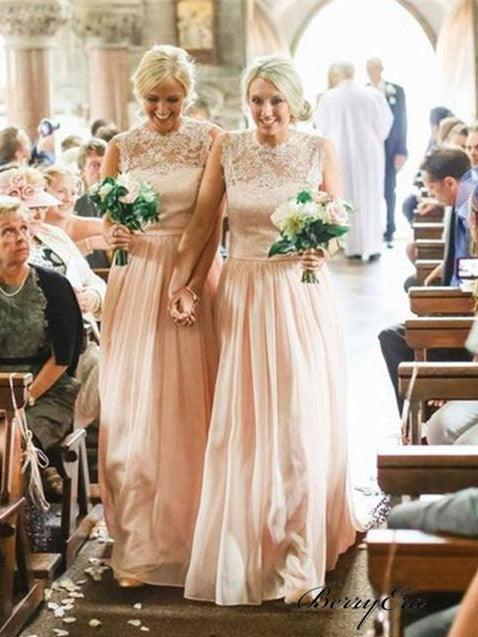 Illsuion Lace Top Chiffon A-line Long Bridesmaid Dresses - RongMoon