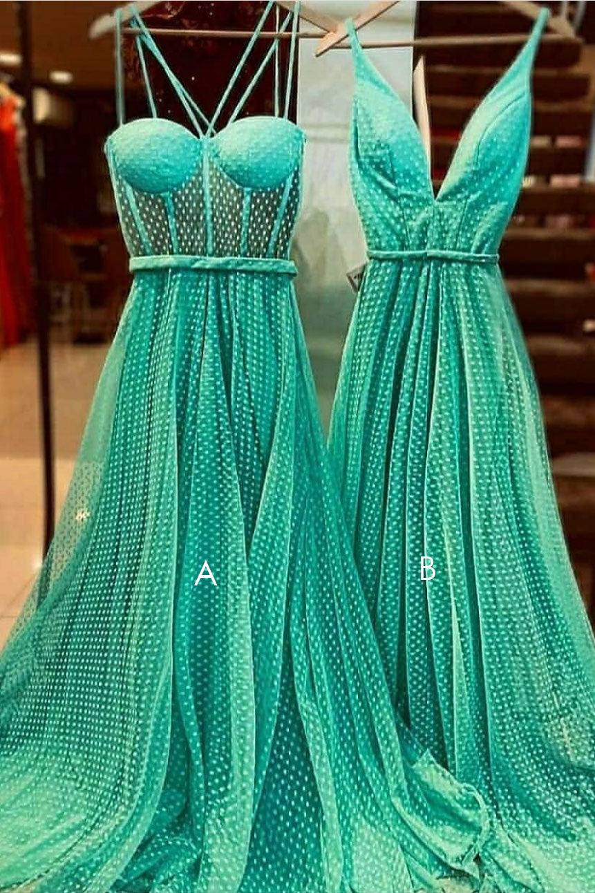 Green sweetheart tulle long prom dress green evening dress - RongMoon