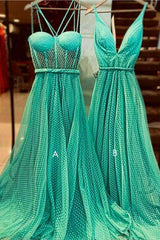 Green sweetheart tulle long prom dress green evening dress - RongMoon