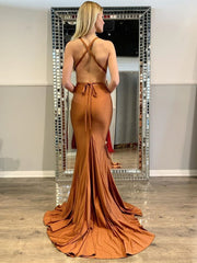 Spandex Backless Coffee Brown Belt Sheath Column Prom Dress