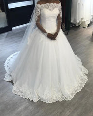 Lace Off Shoulder Ball Gowns Long Sleeves Wedding Dresses