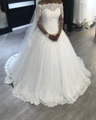 Off Shoulder Lace Long Sleeves Wedding Dresses 2019