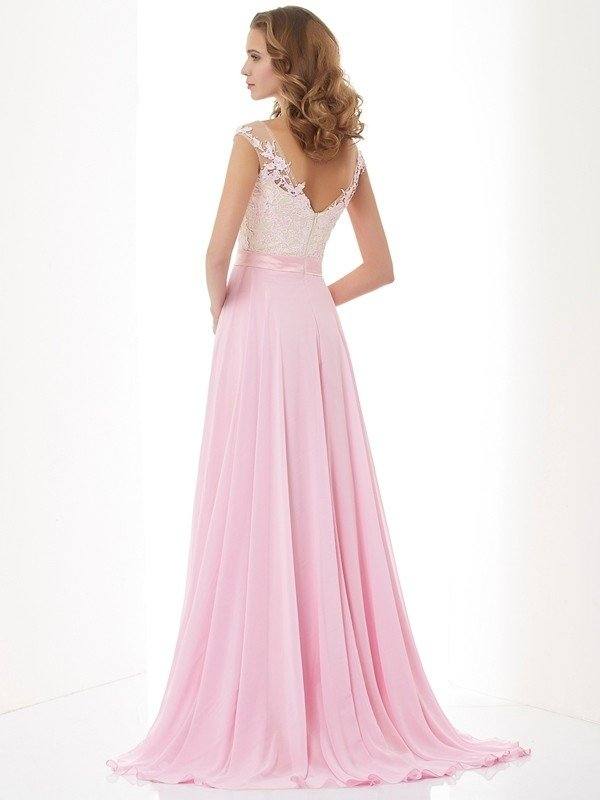 A-Line/Princess Straps Applique Sleeveless Beading Long Chiffon Dresses - RongMoon