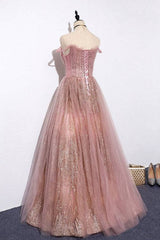 Pink tulle lace long prom dress pink tulle formal dress - RongMoon