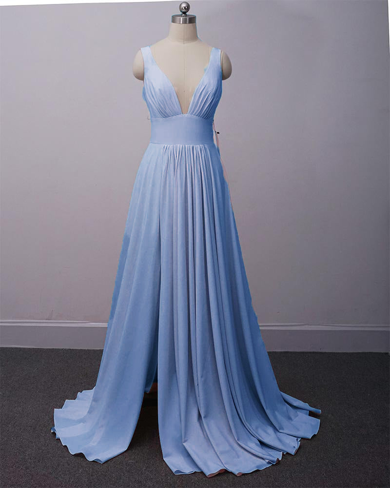 High Street Chiffon Beach Wedding Dresses Plunge Neck