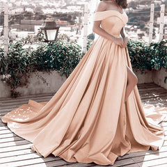 Sexy Long Prom Dresses Front Slit Off The Shoulder