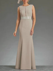 Sheath / Column Mother of the Bride Dress Elegant Jewel Neck Floor Length Stretch Fabric Sleeveless with Sash / Ribbon Sequin - RongMoon