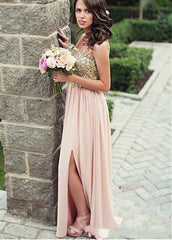 V-neck Neckline Bridesmaid Dresses With Beadings