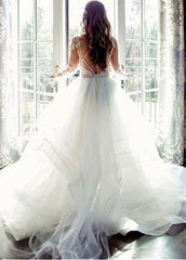 Tulle Jewel Lace Appliques Backless Ball Gown Wedding Dress