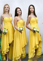 Yellow Hi-lo A-line Bridesmaid Dresses With Handmade Flowers