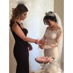 Trumpet/Mermaid Tulle Lace Off-the-Shoulder Long Sleeves Wedding Dress