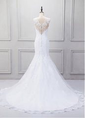 Fabulous Tulle V-neck Neckline Mermaid Wedding Dress With Beaded Lace Appliques