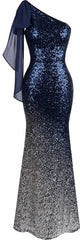 Asymmetric Sequin Mermaid Prom Dress