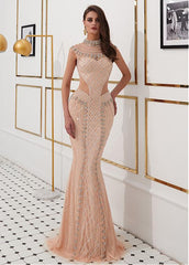 High Collar Sexy Beading Mermaid Evening Dress