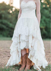 Hi-lo Wedding Dresses With Lace Appliques
