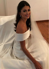 Satin Off-the-shoulder Bowknot A-line Wedding Dress With Belt