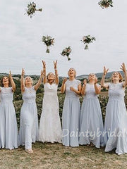 New Arrival Scoop Neck Floor Length Long Chiffon Bridesmaid Dresses.DB10384