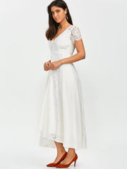 White Front Zippered Lace Panel Maxi Dress
