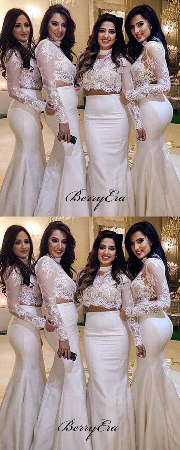 High Neck Lace Bridesmaid Dresses, Two Pieces Mermaid Bridesmaid Dresses - RongMoon