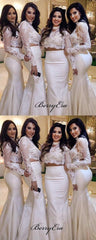 High Neck Lace Bridesmaid Dresses, Two Pieces Mermaid Bridesmaid Dresses - RongMoon