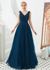 Shining Tulle V-neck A-line Formal & Evening Dress