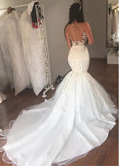 Tulle Sheer Jewel Lace Appliques Mermaid Wedding Dress
