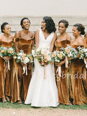 Sexy Off-shoulder Side Slit Mermaid Floor Length Bridesmaid Dresses.DB10463