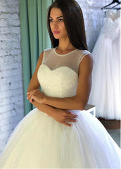 Elegant Sequin Tulle Jewel Beading Ball Gown Wedding Dress