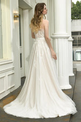 One Shoulder A Line Tulle Appliques Wedding Dress