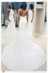 Backless Halter Open Back Satin Sheath Column Wedding Dress