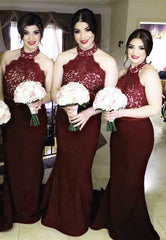 Lace Halter Long Floor Length Mermaid Bridesmaid Dresses