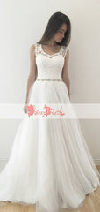 Simple Charming See-through Lace Unique Open Back A-line With Beaded Sash Wedding Dresses,DB0127