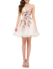 Peacock Embroidery Homecoming Dress