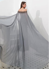 Beading Silver Tulle Sweetheart Mermaid Evening Dresses With Detachable Shawl