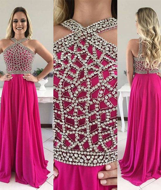 Elegant beaded chiffon long prom dress, evening dress for teens - RongMoon