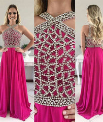 Elegant beaded chiffon long prom dress, evening dress for teens - RongMoon