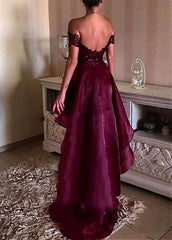Burgundy Organza Off-the-shoulder Hi-lo Prom Dresses