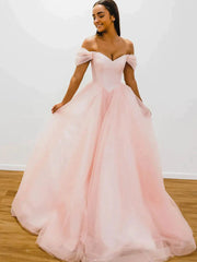 Off The Shoulder Pink Ball Gown Prom Dress