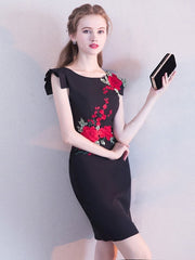 Sheath Cap Sleeves Embroidery Mini Cocktail Dress