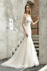 Trumpet Lace See Through Sleeveless Mermaid Wedding Dress