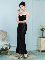 Black Sweetheart Ankle Length Sequined Prom Dress
