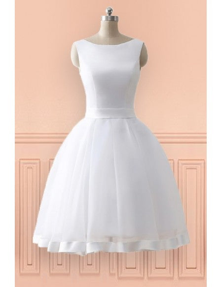 Beach Open Bow Back Knee Length Simple Wedding Dress